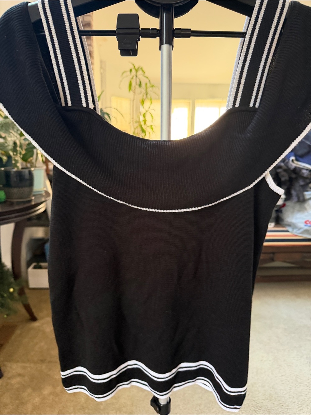 Banana Republic Black Knit Sleeveless Sweater Top with White Trim
